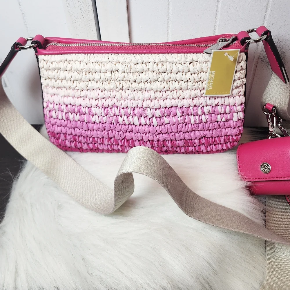 Michael Kors Jet Set Small Ombre Straw Crossbody Bag